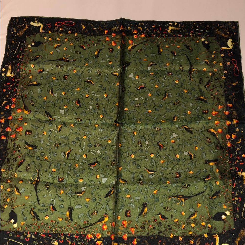 Green and Black color with birds 100% Silk scarf